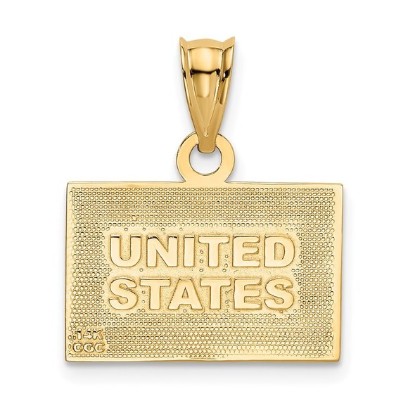 14k Yellow Gold Small Travel Enameled United States Flag Necklace Charm Pendant - Picture 3 of 4